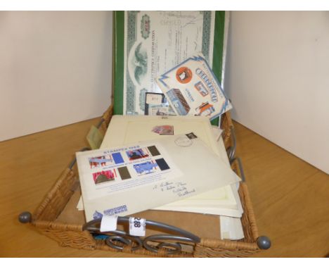 WORLDWIDE STAMPS AND OTHER PAPER EPHEMERA IN BASKET   Interesting collection of various leaves packets and covers from around