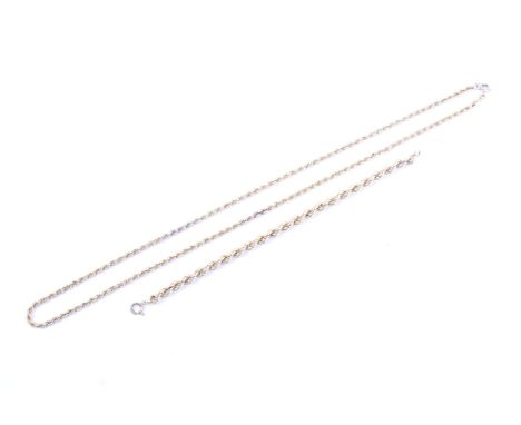A vintage Italian 9ct gold hollow-rope necklace and a similar hollow bracelet. Import hallmarks for London 1980-1981, 14g