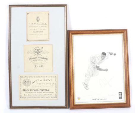 Two sporting related pictures. Comprising three gun makers labels noting 'J&W Tolley, Thomas Horsley and Army & Navy Cooperat
