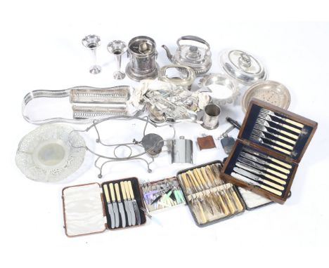 A collection of silver plate. Including a wine cooler, pair of trumpet vases, flatware and more