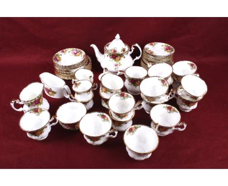 A collection of assorted Royal Albert Old Country Roses china tea ware. Including a tea pot, cups and saucers, etc. Max. H15c