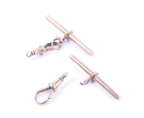 Two early 20th century rose gold T-bars and two swivel or dog-clip clasps. 12g gross Condition Report: Both springs function.