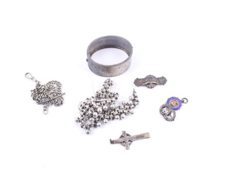 A collection of early 20th century and later silver and other jewellery. Including a silver broad bangle, a silver curb 'Albe