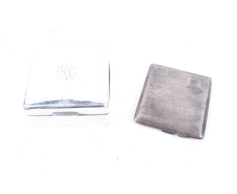 A silver engine turned oblong cigarette case, and a silver-mounted square cigarette box. The case decorated with engine turne