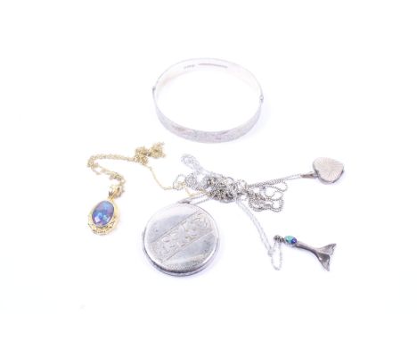 A small quantity of silver and white metal jewellery. Including a gold-plated and oval opal-triplet pendant stamped '925', on