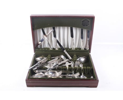 A George Butler silver-plated Dubarry pattern table service for eight, in a canteen. Comprising; 8 soup spoons, 8 table knive