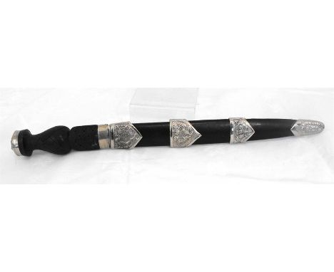 A ceremonial Scottish dirk with etched blade in its Scabbard, 48 cm long  