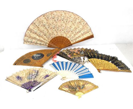 A group of seven antique fans including bone and mother of pearl 