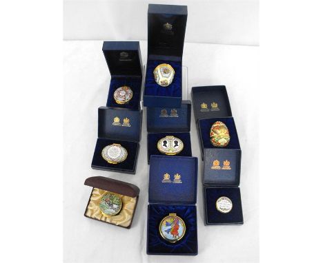 A group of eight Halcyon Days enamel boxes, all boxed (8) 