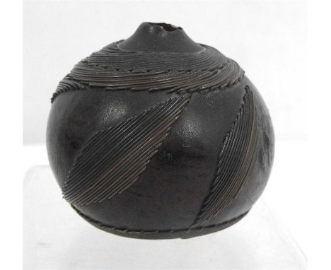 An antique Zulu gourd snuff flask/bottle, with wirework decoration, 6cm high. 