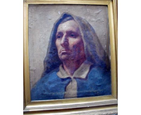 Victorian School - 'Portrait of a man wearing a hood', oil on board, 39 by47cm.