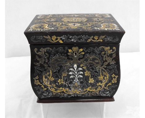 A 19th century Boulle-work tea caddy, 13 by 12cm.  Condition Report good overall condition but lacks internal lid