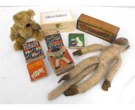 A Norah Wellings Monkey, a Chad Valley teddy bear, five children's Tuppenny books and other items.  