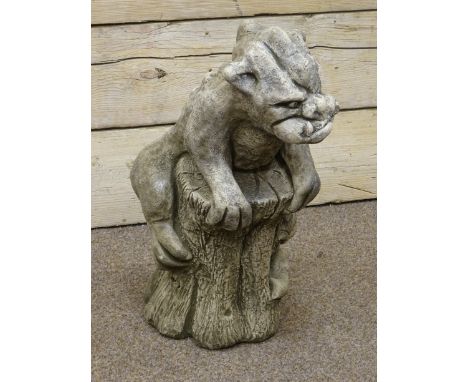 Composite stone gargoyle climbing tree trunk figure, H60cm