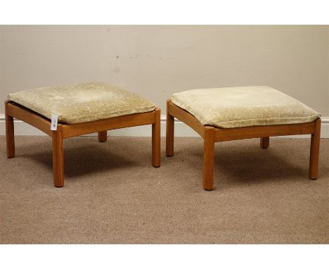 Pair Ercol light elm footstools with upholstered cushion   Condition Report   Click here for further images, condition, aucti
