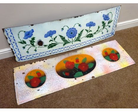 Two enamel panels decorated with flowers, H38cm x W122cm  (2)   Condition Report   Click here for further images, condition, 