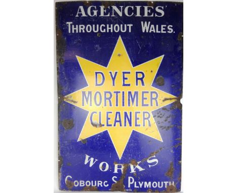 Vintage enamel 'Dyer Mortimer Cleaner' advertising sign H92cm x W61cm    Condition Report   Click here for further images, co