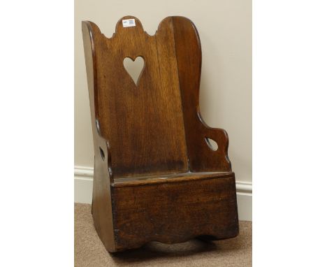 Early 19th century walnut child's commode lambing chair, pierced heart decoration   Condition Report   Click here for further