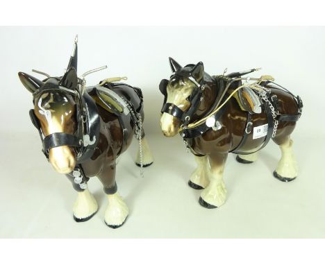 Two large ceramic shire horses with harnesses (2)   Condition Report   Click here for further images, condition, auction time