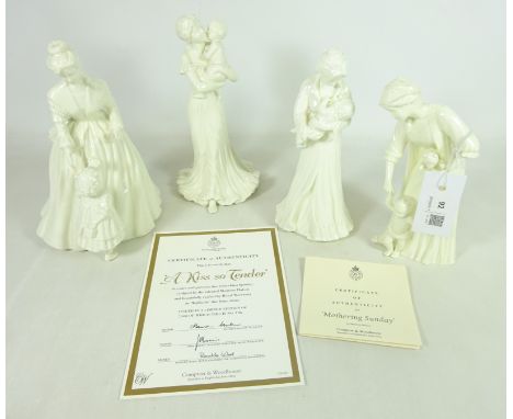 Four Royal Worcester figurines; 'Mothering Sunday', 'First Steps', 'Sweet Dreams' and 'A Kiss so Tender' (4)   Condition Repo
