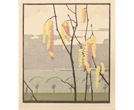 Edward Loxton Knight RBA, RI (1905-1993) - Catkins, colour woodcut, signed by the artist in pencil and numbered 10 of the edi