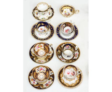 A group of Coalport, H &amp; R Daniel and other contemporary blue ground English porcelain tea and coffee cups and saucers, c