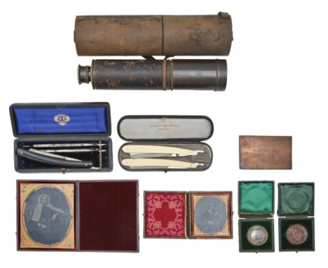 A brass 2 ¼ inch&nbsp;refracting telescope, by J H Dallmeyer, 19th c and a contemporary hand coloured oval ambrotype of a lad