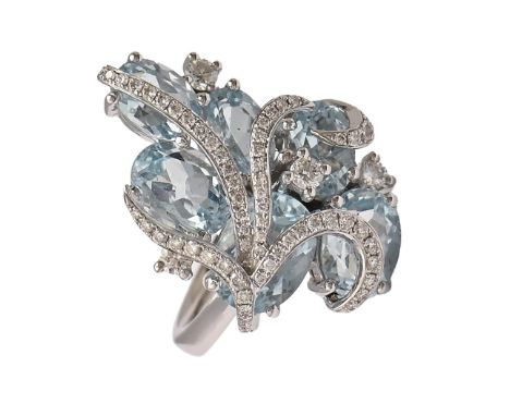 An aquamarine and diamond ring, in 18ct white gold, London 2011, 10.7g, size M  Good condition