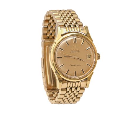 An Omega 18ct gold self-winding gentleman's wristwatch, Automatic Chromometer, 33mm diam, on gold bracelet with deployent buc