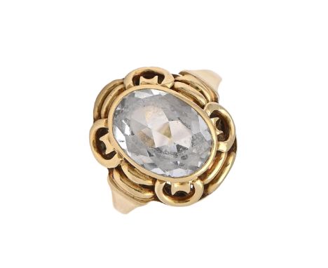 An aquamarine ring, in gold marked 585, 3.3g, size G  Good condition