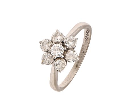 A diamond ring, white gold hoop marked 18ct &amp; PLAT, 3g, size L  Good condition