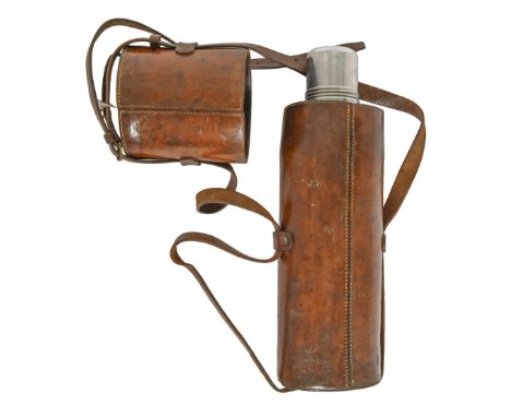 A substantial leather hunting flask, early 20th c, 41cm h  Good condition, flask without warranty