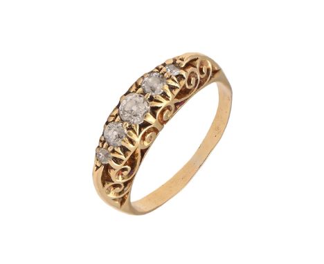 A diamond ring, c1900, with old cut diamonds, in gold, 3.5g, size K  Hoop worn