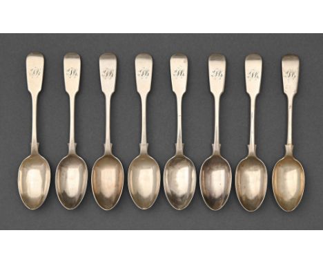 A set of eight Victorian silver teaspoons, Fiddle pattern, by Josiah Williams &amp; Co, London 1886, 6oz 3dwt  Light wear