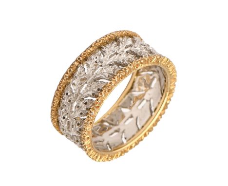 Buccellati. A two-colour gold ring,&nbsp;Band Eternelle, of frosted leaves design, signed Buccellati Italy, Italian control m