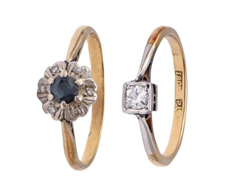 A diamond ring, gold hoop marked 18ct PLAT and a sapphire and diamond ring, in 18ct gold, London 1969, 5.3g, size M, P (2)  B