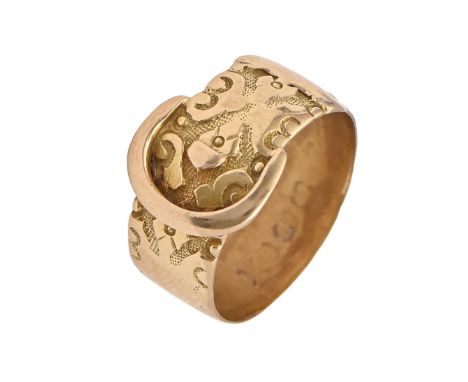 A Victorian 18ct gold buckle ring, marks rubbed, 3.7g, size G  Slightly worn and bent