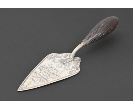 A Victorian silver presentation trowel, engraved St Giles' Parish Buildings Newcastle upon Tyne, presented to J F Maling esq 