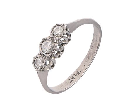 A diamond ring, in platinum marked PLAT, 2.1g, size I  Good condition