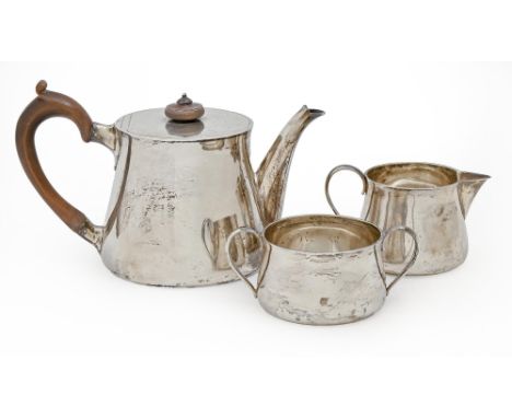 A Victorian silver teapot and matching jug and sugar bowl, plain sack-shape, teapot 14.5cm h, by R &amp; S Garrard &amp; Co, 