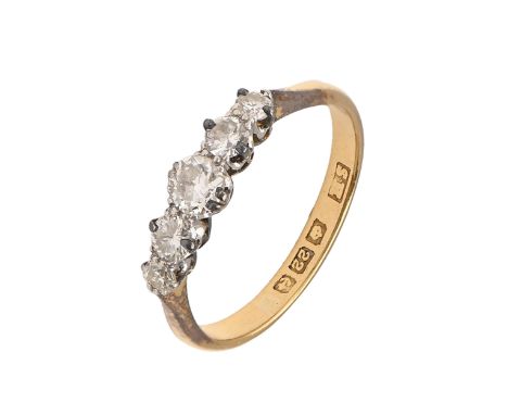 A diamond ring, adapted from a 22ct gold wedding ring, c1900, part marked Birmingham, 2.8g, size N  Good condition