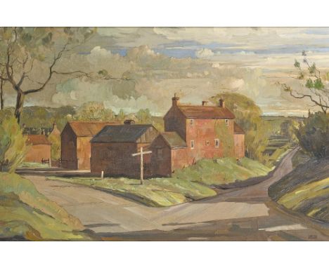 Edward Loxton Knight RBA, RI (1905-1993) - The Village Crossroads, signed, oil on canvas, 49 x 74cm  Good original condition,