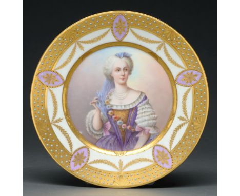 A Vienna style plate, early 20th century,&nbsp;painted by Wagner, signed, after Jean Marc Nattier, with Madame Sophie de Fran