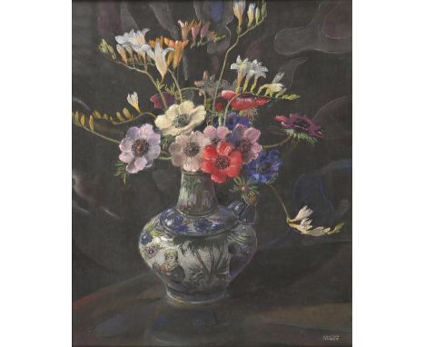 Edward Loxton Knight RBA, RI (1905-1993) - Still Life with Anemones in a Persian Pottery Kendi, signed, pastel on board, 63.5