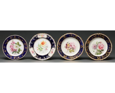 A pair of Coalport botanical plates from the so called "Union service", c1825, pattern 2/33, cobalt and gilt vine border, 24c