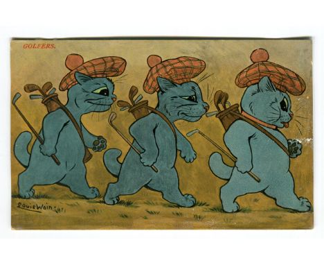A group of 4 postcards by Louis Wain published by Max Ettlinger &amp; Co., Series 5256, comprising postcards titled 'Golfers'