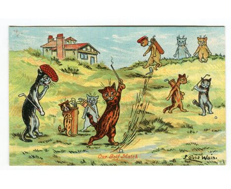 A group of 6 postcards by Louis Wain published by Valentine &amp; Sons, comprising postcards titled 'Our Club', 'Our Cricket 