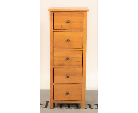 A modern oak tall chest of five short drawers44cm wide; 116cm high