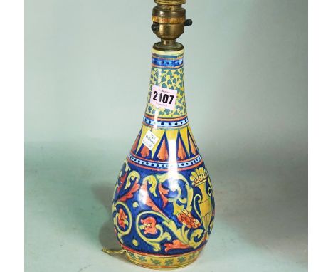 A Gualdo Tadino majolica vaseAdapted to a lamp, painted marks, vase 25cm high