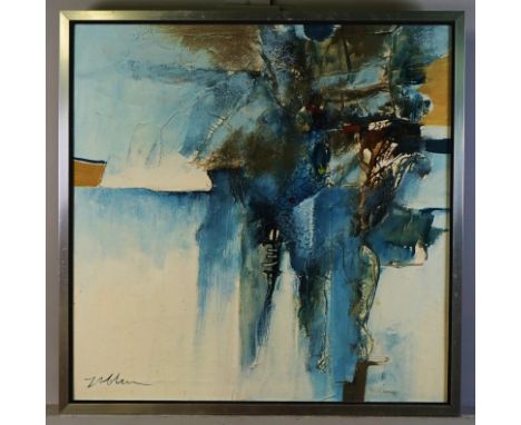 Contemporary SchoolAbstract compositionindistinctly signed (lower left)oil on canvas60 x 60cmtogether with a print of a nude,